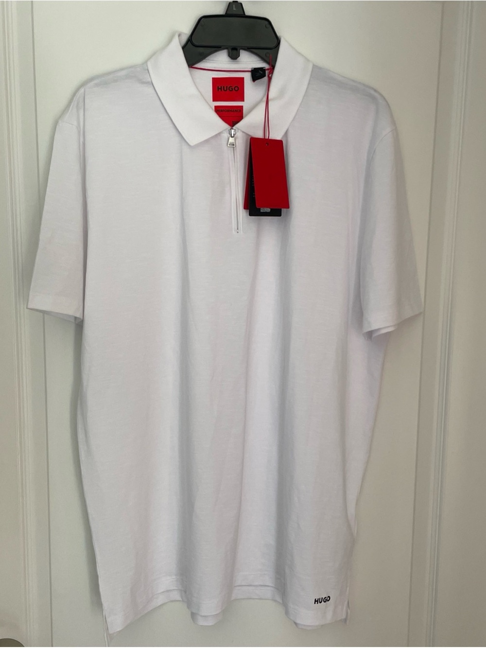 HUGO BOSS Men's Short Sleeve Zip Polo Shirt White Red Label XL New